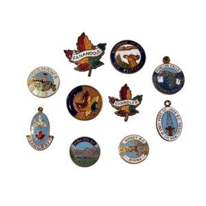Vintage Canadian Souvenir Enamel Lapel Pins Token Collection Cities Lot of 10